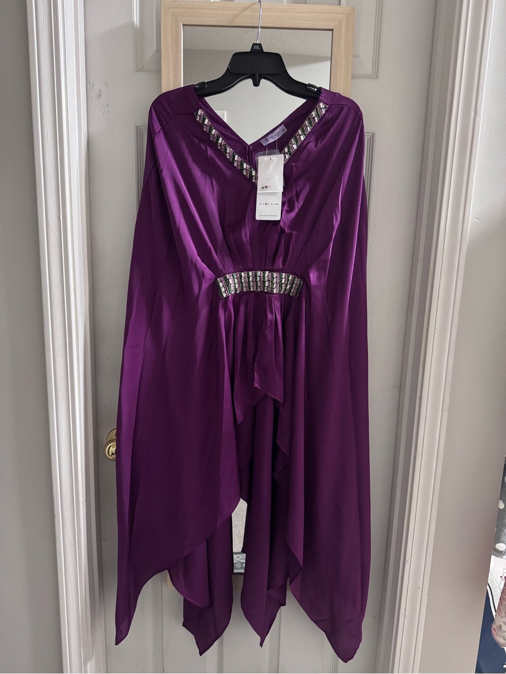 NWT Embellished Purple V-Neck kaftan top and draped skirt set